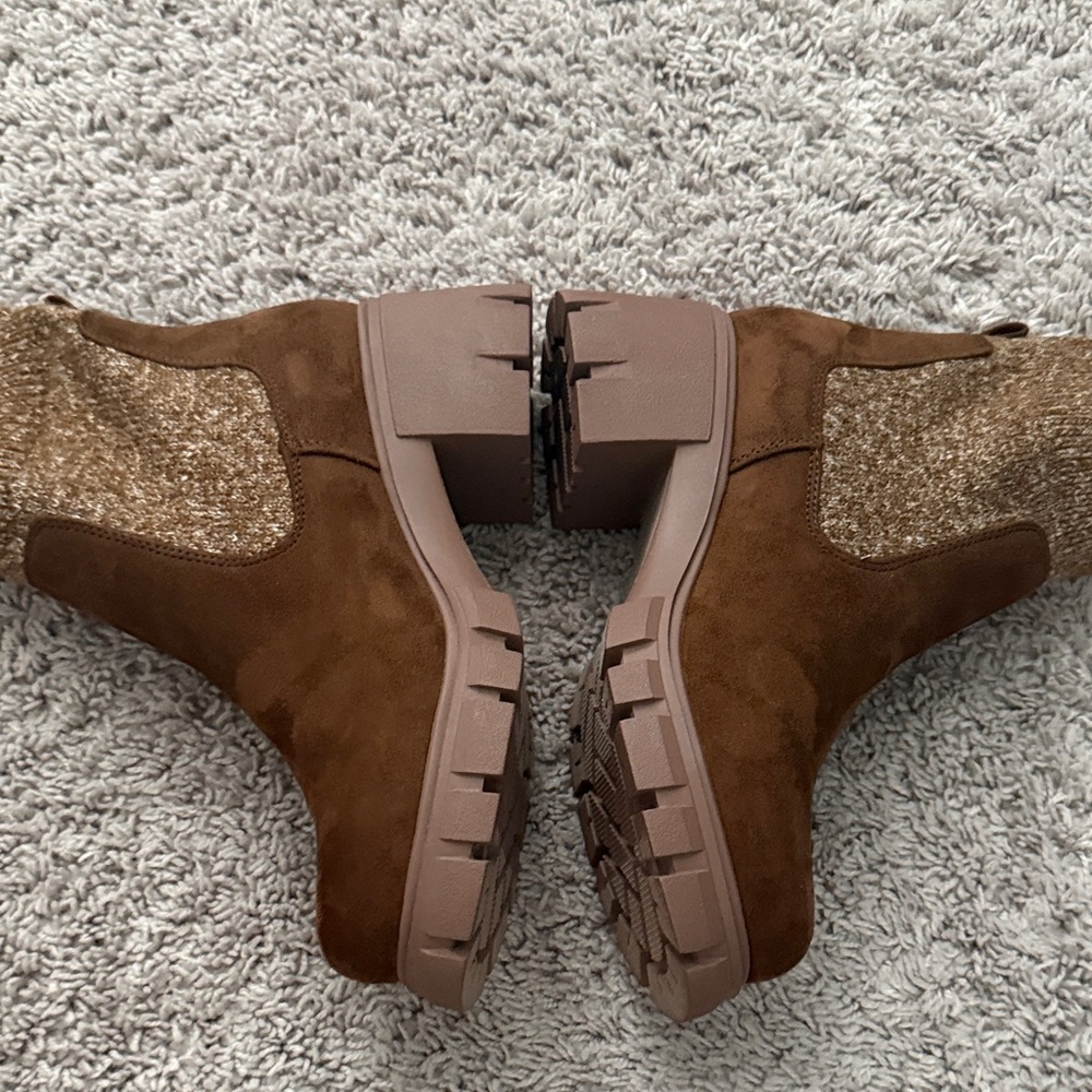 Chelsea Knit-Panel Chunky Booties in Brown - Picture 4 of 5